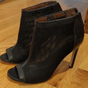 Cole Haan Black Mesh Peep-Toe Heeled Boots